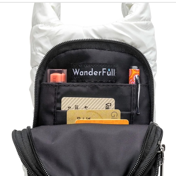 White Quilted Crossbody Bag with Striped Strap. Water bottle bag - Picture 9 of 10